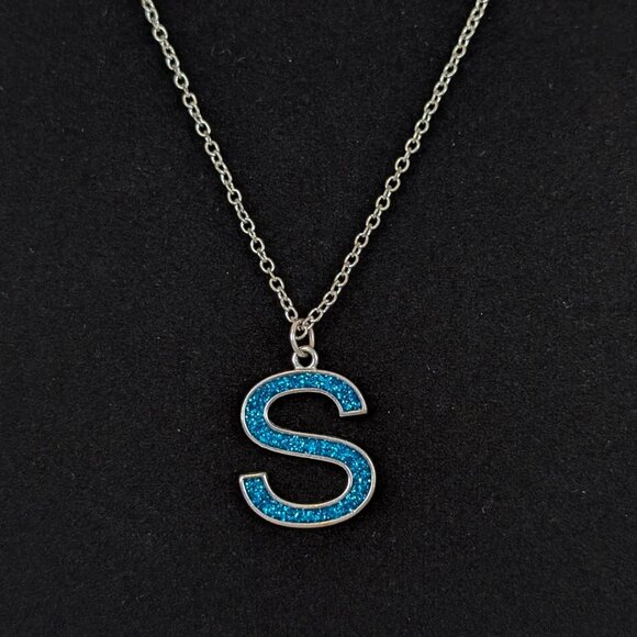 (2/$20) Blue Sparkle "S" Pendant Necklace - Picture 2 of 5